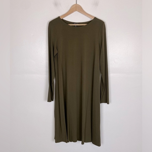 Eileen Fisher Soft Knit Long Sleeves Midi Dress Size M Color Green USA - Picture 1 of 7